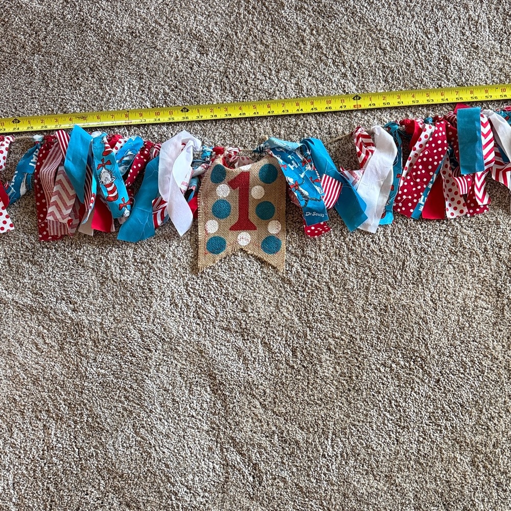 1st Birthday Dr Seuss Garland with Polka Dot Flag